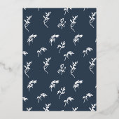 クラシックネイビー青金ゴールドモノグラム結婚クレスト 箔招待状 (裏面)