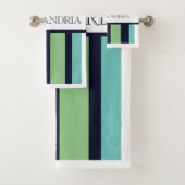 クラシックネイビー&グリーンセージモノグラムのファミリー バスタオルセット (インサイチュ)