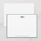 クラシックネイビー&ホワイトモノグラムのフラフォーマルット サンキューカード (正面/裏面)