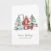 クラシックノルディックウィンターレッドバーンパインクリスマスツリー カード (正面)