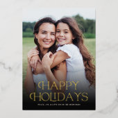 クラシックハッピーホリデー テキスト フローラル バック | 写真 箔シーズンカード (正面)