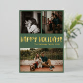 クラシックハッピーホリデー |緑3枚の写真金ゴールド 箔シーズンカード (立ち正面)