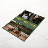 クラシックハッピーホリデー |緑3枚の写真金ゴールド 箔シーズンカード (回転した状態)