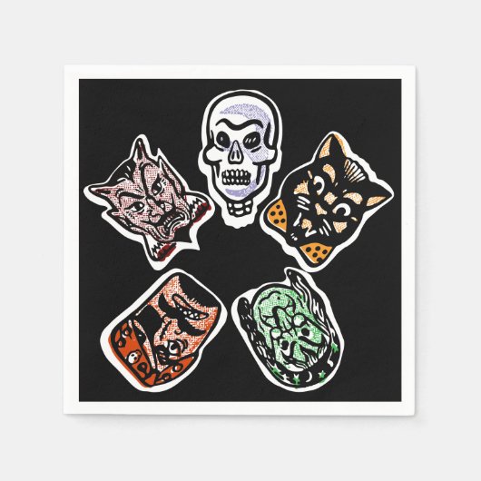 クラシックハロウィンキャラクター | ダーク スタンダードカクテルナプキン (正面)