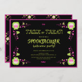 クラシックハロウィンブラック&ピンクスカル衣装パーティー 招待状 (正面/裏面)