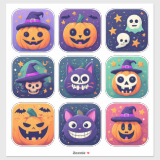 クラシックハロウィン アイコン かぼちゃ 魔女 コウモリ 👻 シール