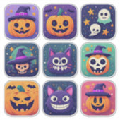 クラシックハロウィン アイコン かぼちゃ 魔女 コウモリ 👻 シール (正面)