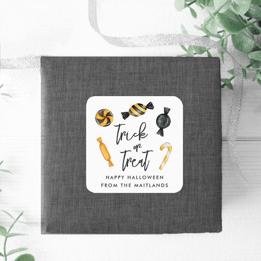 クラシックハロウィーンキャンディトリックまたはトリート スクエアシール