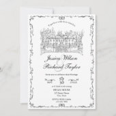 クラシックハンドドローカスタムドビーナマナーイラストレーション 招待状 (正面)