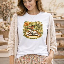 クラシックバタフライ フローラル聖書デザイン 新しい創造 Tシャツ