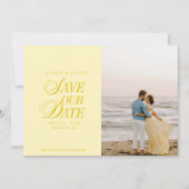 クラシックバターイエローの洗練された結婚予定日カード セーブザデート (正面)