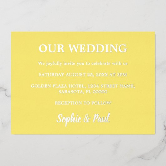 クラシックバターイエロー結婚ズフォイル招待状 箔招待状 (正面)
