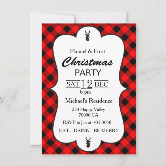 クラシックバッファロープレイドクリスマスパーティの招待状 招待状 (正面)