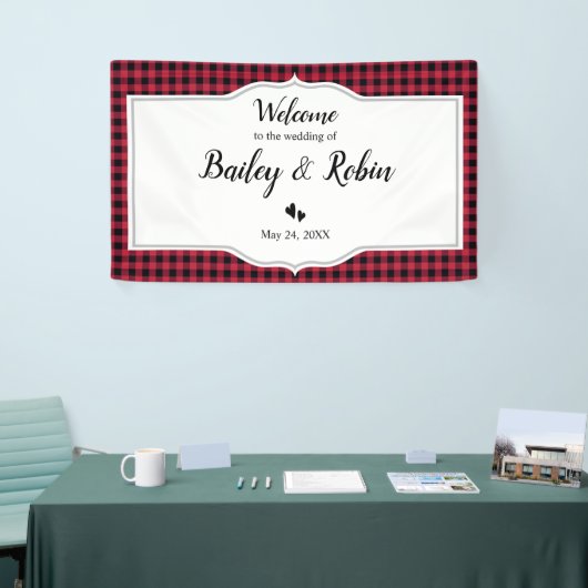 クラシックバッファロープレイドチェックブラックレッドバナー 横断幕 (トレードショー)