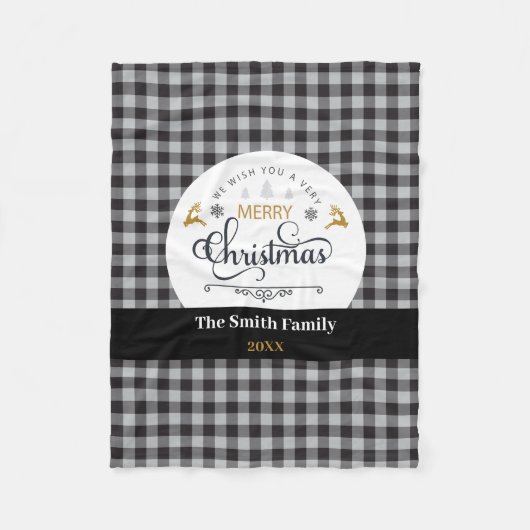 クラシックバッファロープレイドチェックメリークリスマス フリースブランケット (正面)