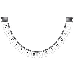 クラシックバッファロープレイドチェック白黒誕生日 バンティングフラッグ