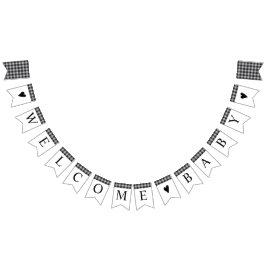 クラシックバッファロー格子白黒ベビーシャワー バンティングフラッグ