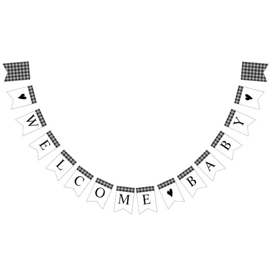 クラシックバッファロー格子白黒ベビーシャワー バンティングフラッグ (全)