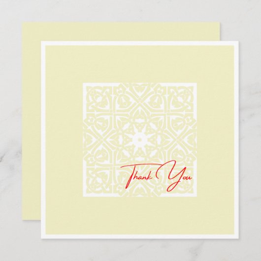 クラシックバニラと白エレガント枠レッド文字 サンキューカード (正面/裏面)