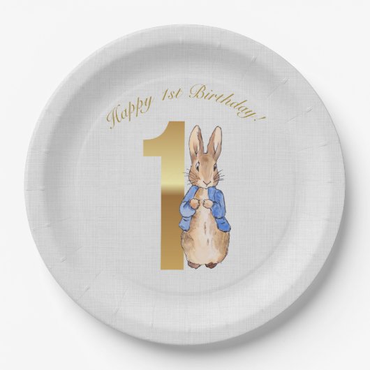 クラシックバニー うさぎ １歳の誕生日 ペーパープレート (正面)