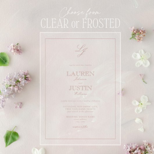 クラシックバラ書道モノグラム結婚ズ アクリル招待状