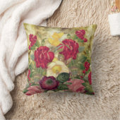 クラシックバラ赤、黄、バーガンディ クッション (ブランケット)