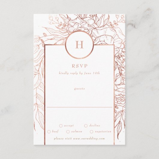 クラシックバラ金ゴールドモノグラムリース結婚ズ 出欠カード (正面)