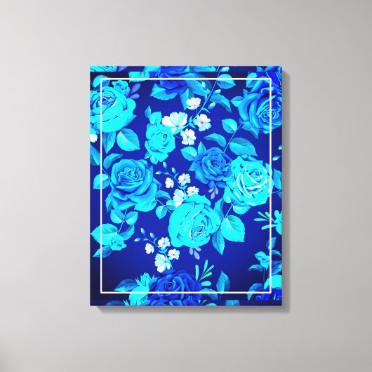 クラシックバラ青い花パターン–876 キャンバスプリント (正面)