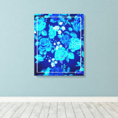 クラシックバラ青い花パターン–876 キャンバスプリント (インサイチュ (ウッドフロア))