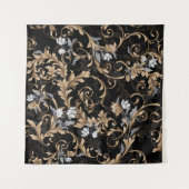 クラシックバロックの花:黒背景。 タペストリー (正面(横))