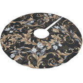 クラシックバロックの花:黒背景。 ブラッシュドポリエステルツリースカート (アングル)