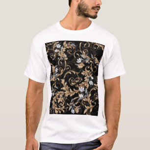 クラシックバロックの花:黒背景。 Tシャツ