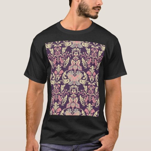 クラシックバロックヴィンテージフローラ壁紙。 Tシャツ (正面)