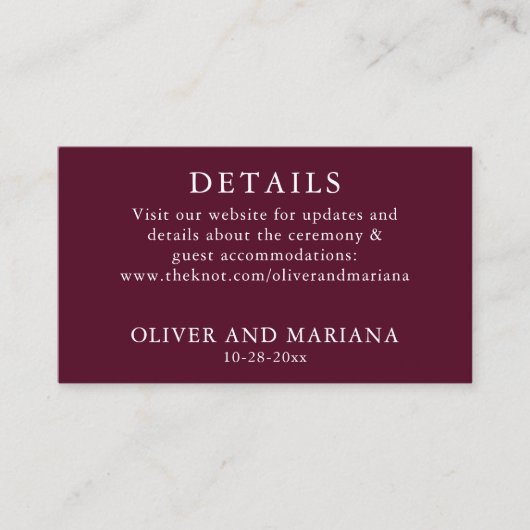 クラシックバーガンディの詳細QRコード結婚式 エンクロージャーカード (正面)