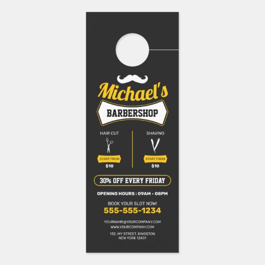 クラシックバーバーショップヘアカットひげそり理容師ショップ ドアノブサイン (裏面)