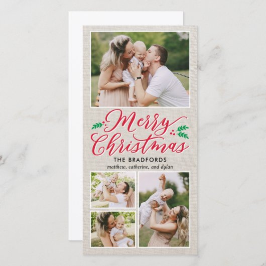 クラシックバーラップメリークリスマスホリデーフォトカード シーズンカード (正面/裏面)