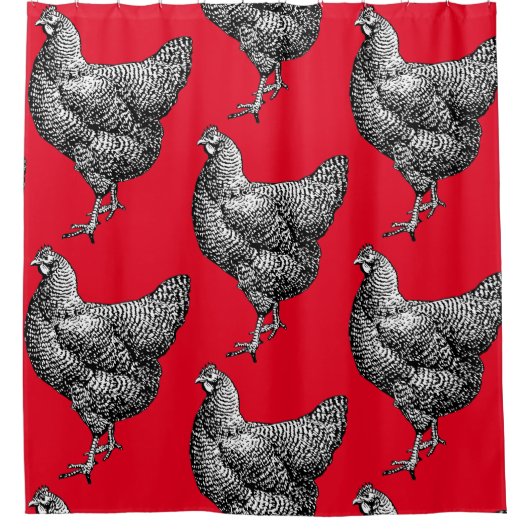 クラシックバーレッドプリマスのロックチキンヘン シャワーカーテン (正面)