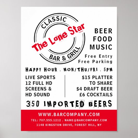 クラシックバー&グリルロゴ、パブ/ブルワリー広告ズ ポスター (正面)