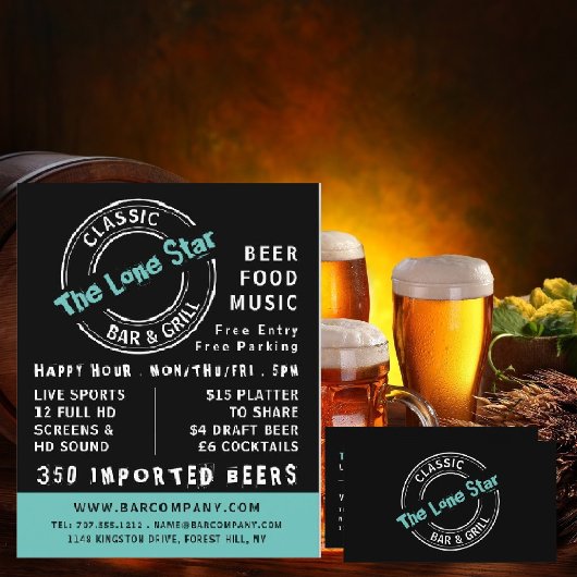 クラシックバー&グリルロゴ、パブ/ブルワリー 名刺