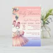 クラシックパステル魅力的ピンクガールベビーシャワー 招待状 (スタンド正面)