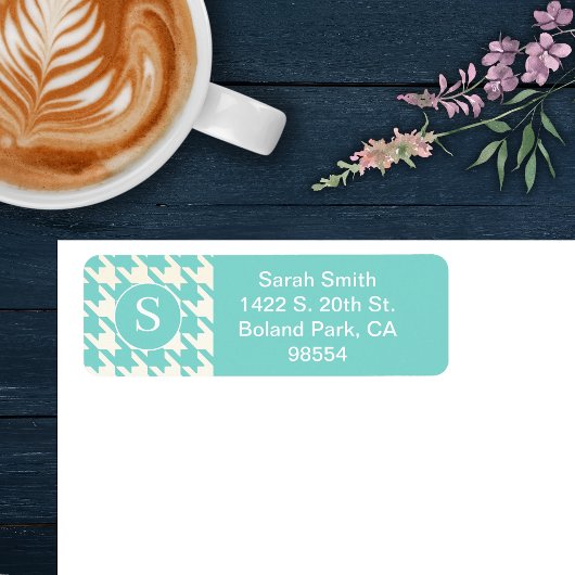 クラシックパター千鳥格子のンアクアブルーとホワイト ラベル