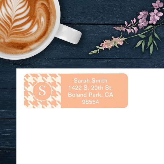 クラシックパター千鳥格子のンピーチコーラル&ホワイト ラベル