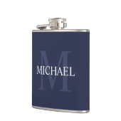 クラシックパーソナライズされたモノグラムと名前ネイビーブルー フラスク (左)