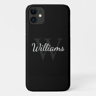 クラシックパーソナライズされたモノグラムと名前ブラック iPhone 11 ケース