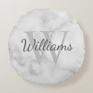 クラシックパーソナライズされたモノグラムと名前マーブルルック ラウンドクッション
