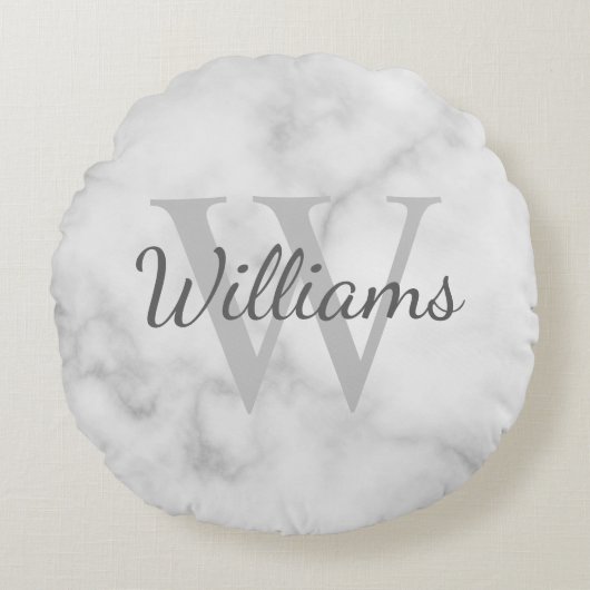 クラシックパーソナライズされたモノグラムと名前マーブルルック ラウンドクッション (正面)