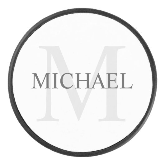 クラシックパーソナライズされたモノグラムと名前 アイスホッケーパック (正面)