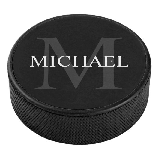 クラシックパーソナライズされたモノグラムと名前 アイスホッケーパック (3/4)