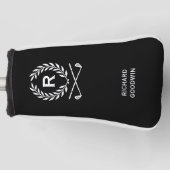 クラシックパーソナライズされたモノグラム名ブラックパター ゴルフヘッドカバー (正面)