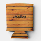 クラシックパーソナライズされた茶色の木製の船台 缶クーラー (裏面)